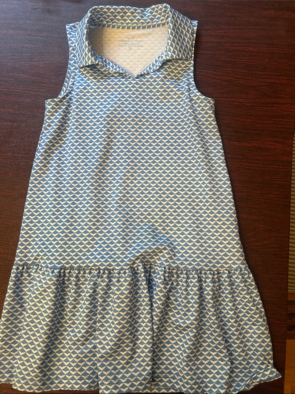 Vineyard Vines Sleeveless Blue and White Geo-Print Polo Dress